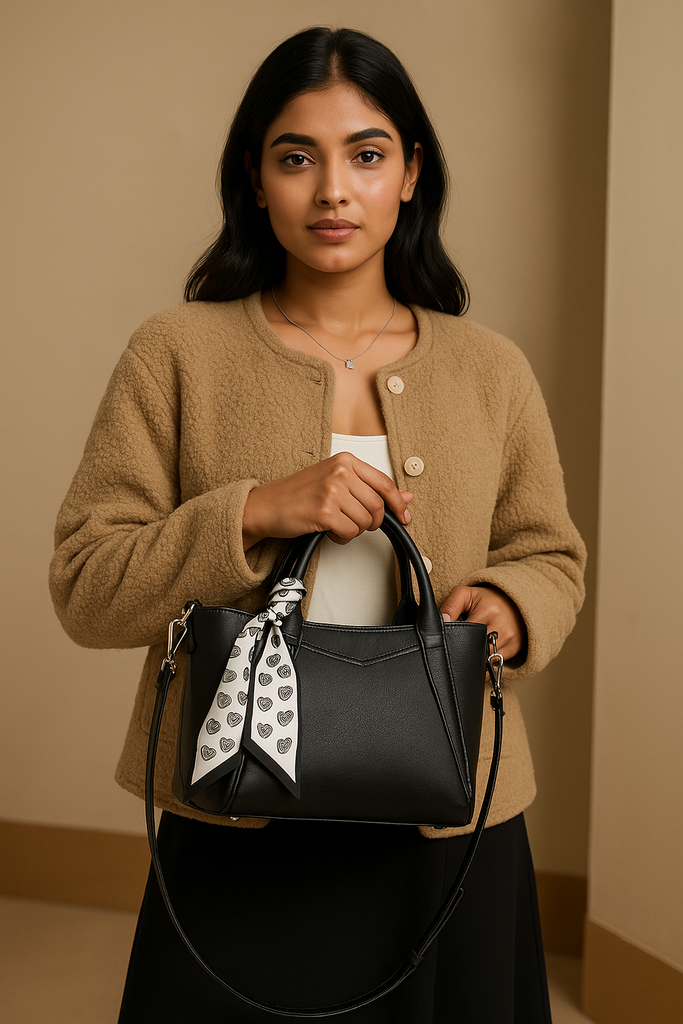 Solid Structured Handbag with Adjustable and Detachable Sling Strap for Women