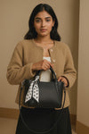 Solid Structured Handbag with Adjustable and Detachable Sling Strap for Women